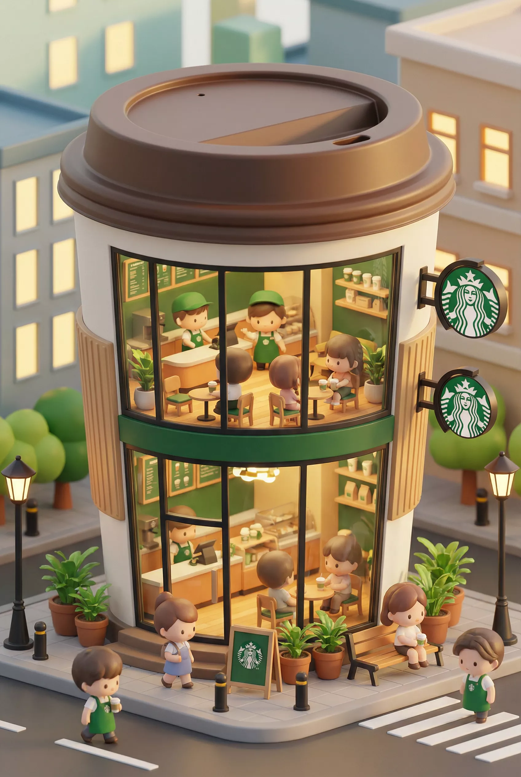 3D chibi-style miniature concept store of Starbucks 3D chibi-style miniature concept store of Starbucks